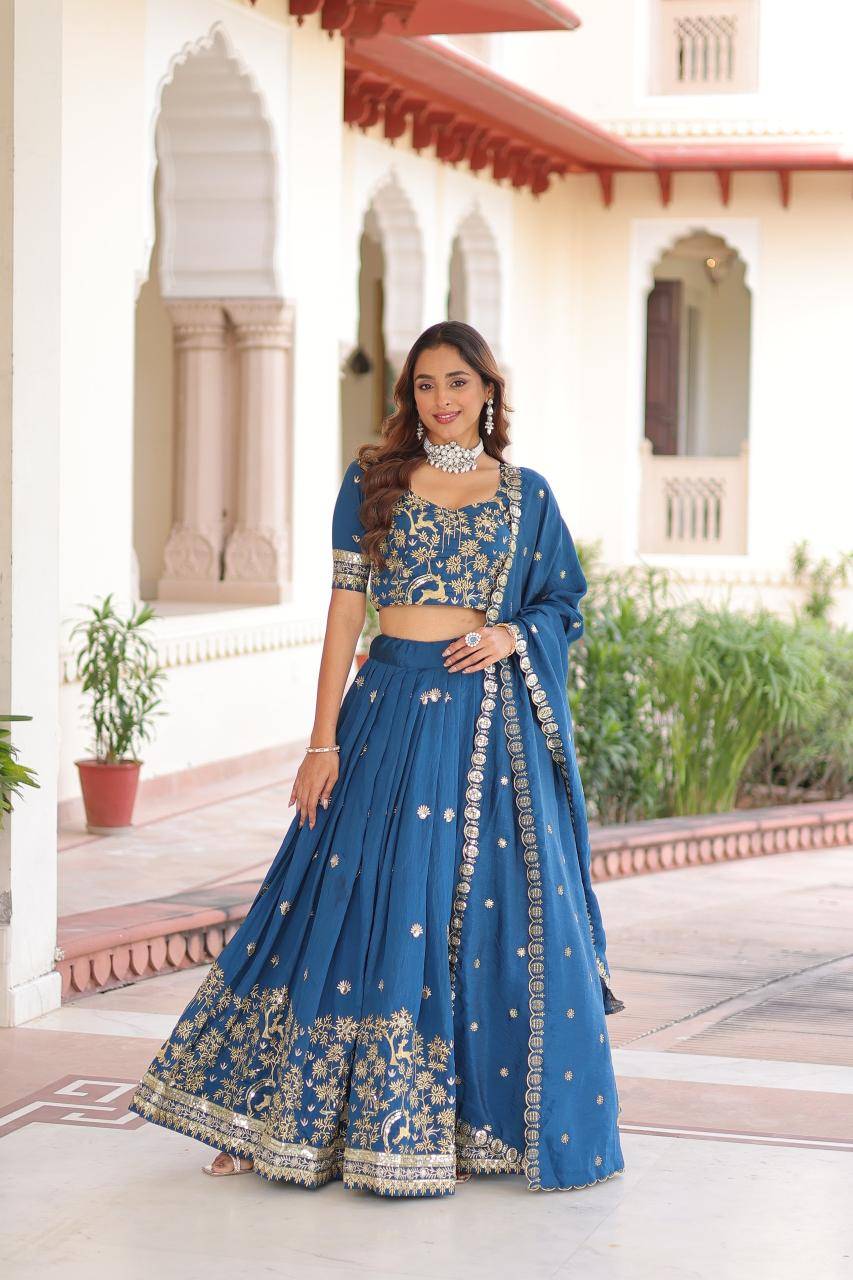 KA 5062 Vichitra Silk Blue Bridal lehengha choli wholesalers in India
